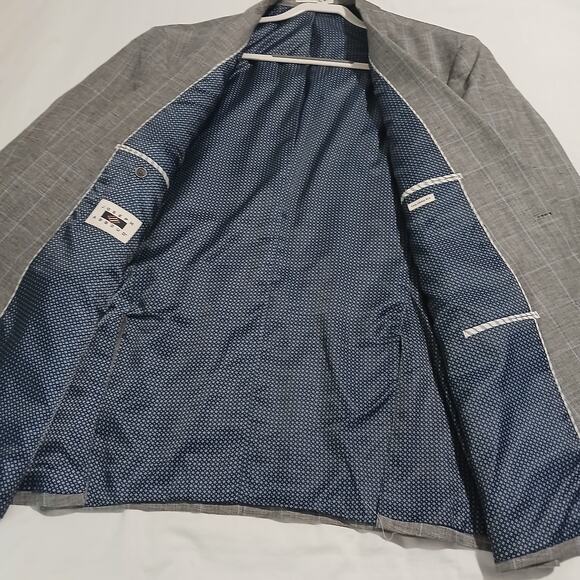 NWOT Joseph Abboud 48L Linen & Wool Grey Window Pane Lined Blazer tailored fit - Picture 4 of 14